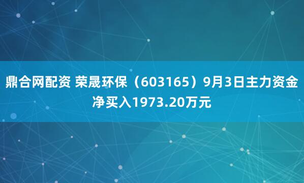鼎合网配资 荣晟环保（603165）9月3日主力资金净买入1973.20万元