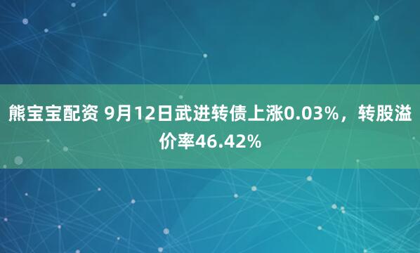 熊宝宝配资 9月12日武进转债上涨0.03%，转股溢价率46.42%